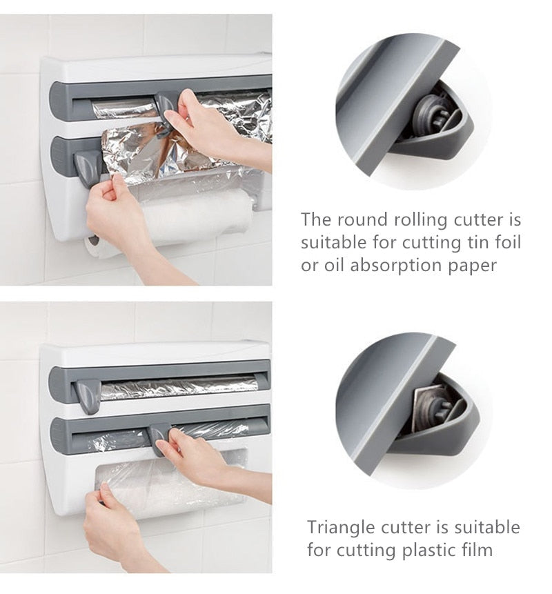 cutter Wall-Mount Paper Towel/Plastic Film Holder With A Shelf For Sauces OR Spices.