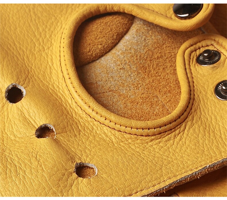 Leather Fingerless Gloves for Men And Women. Genuine Cowhide for Workout Fitness, Driving or Riding.