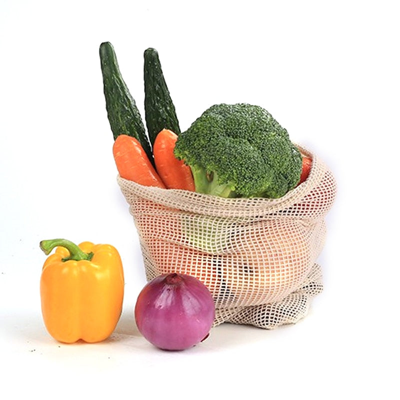 Reusable Cotton Mesh Produce Bags for Vegetables/ Fruit.