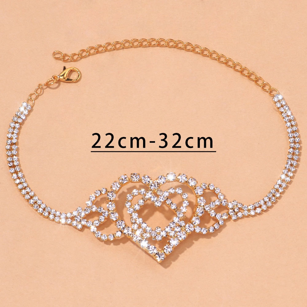 Double Heart Rhinestone Anklet.