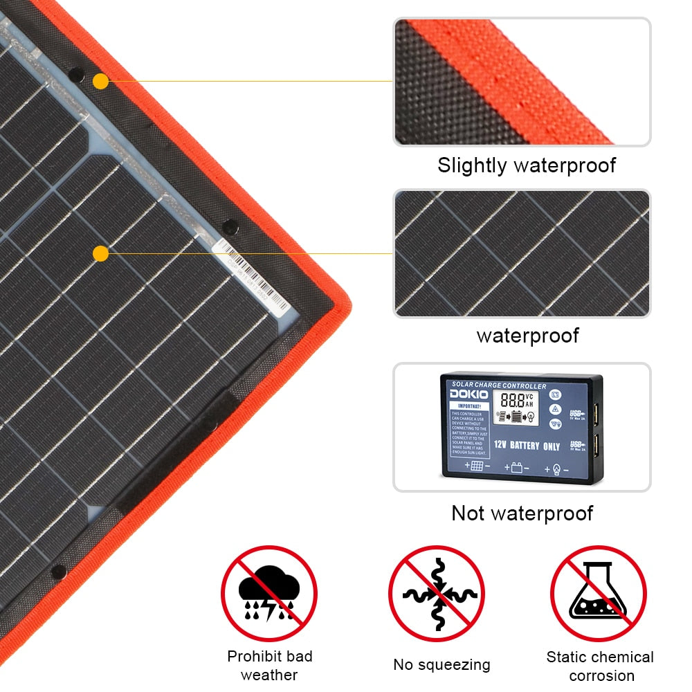Dokio Flexible/Foldable High Efficiency Solar Panel. 12V 80w 100w 150w 200w 300w Solar Panel Kit