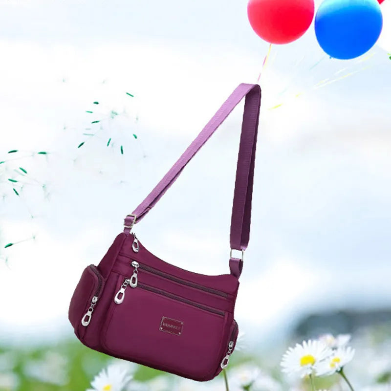 Women's Waterproof Nylon Shoulder Bag With Compartments.