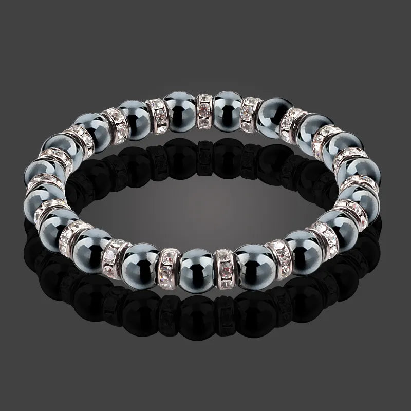 Men And Women's Natural Hematite Stretch Non-Magnetic Bead Bracelets.