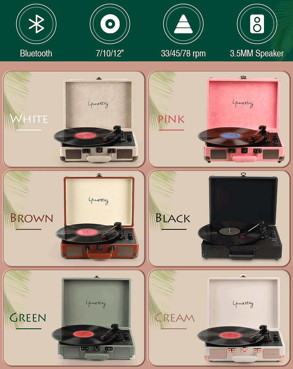 Vinyl Turntable Record Player LP Disc BT Gramophone Phonograph