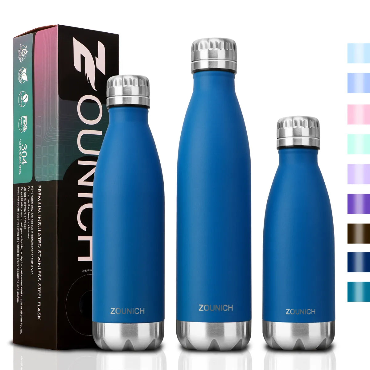 ZOUNICH Stainless Steel Double-Wall Insulated Vacuum Water Bottle.