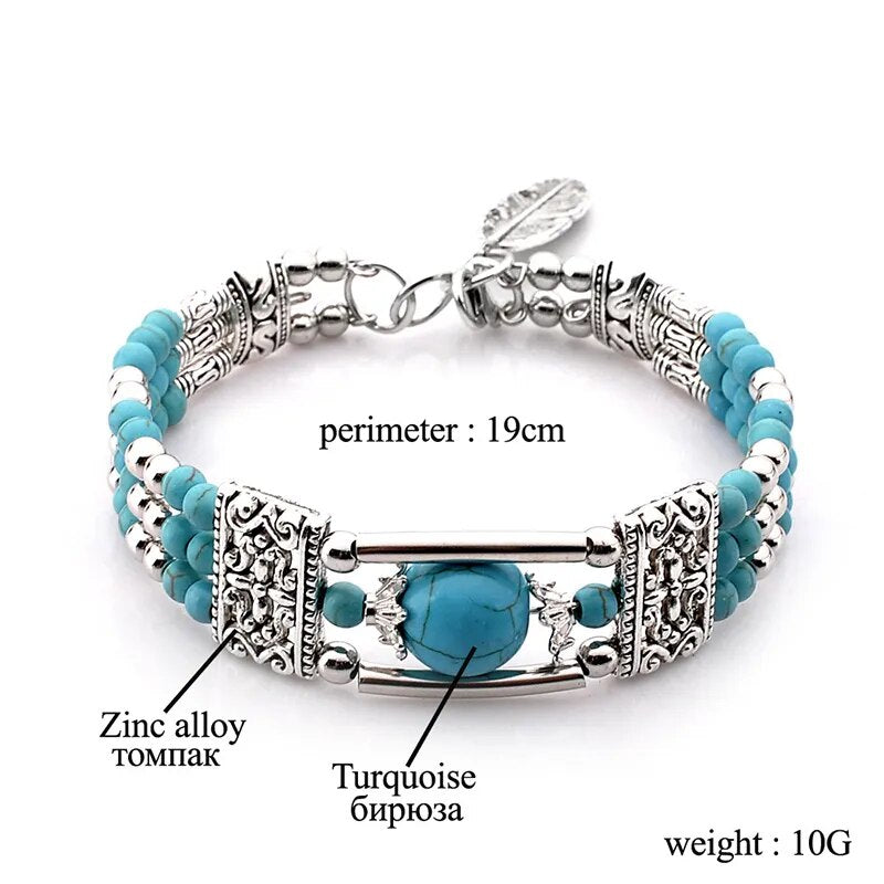 Vintage Natural Stone Bohemian Bracelet For Women.