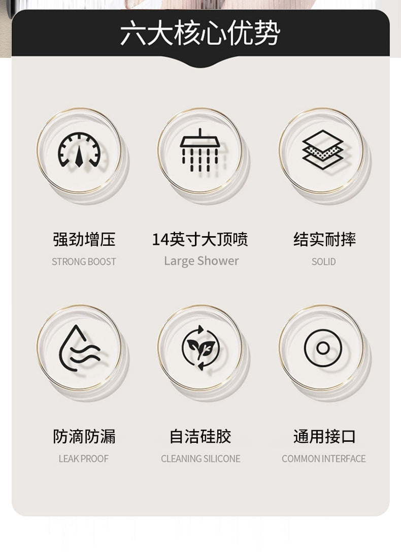 36CM High Pressure Rainfall Showerhead With 360° Swivel