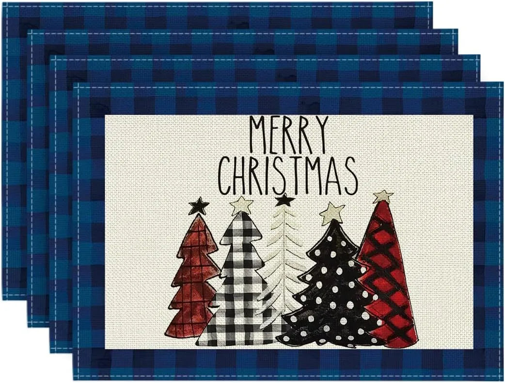 4PCS 30*45CM Linen Christmas Table Placemats