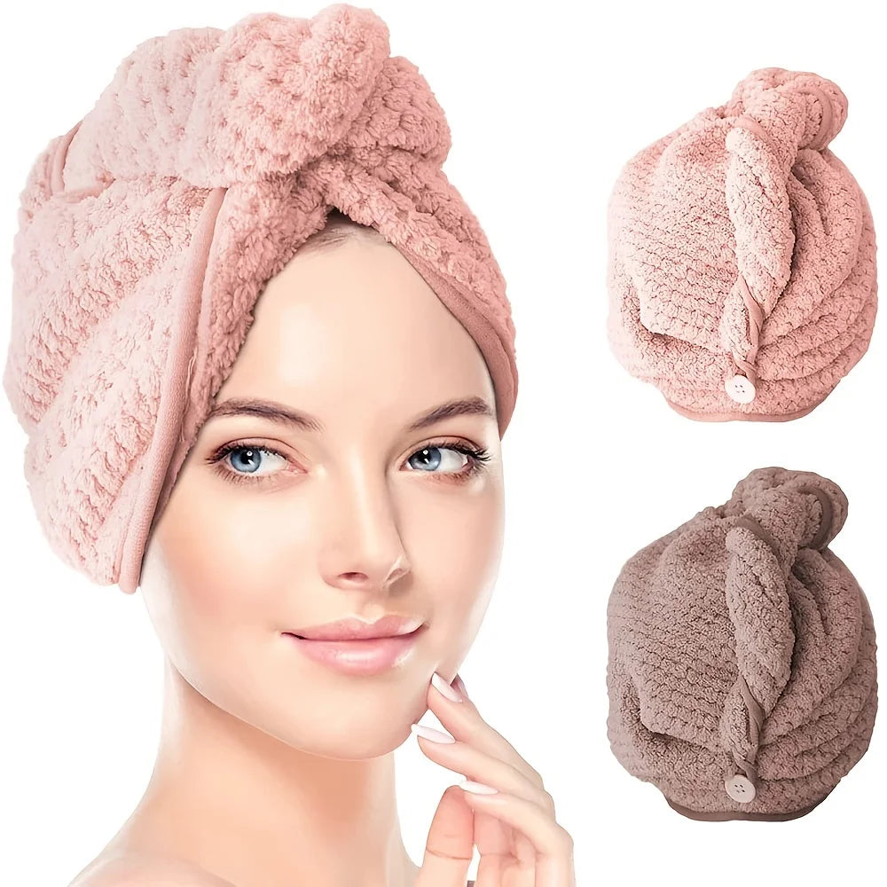 1PCS Microfiber Hair Towel With Button Fastener