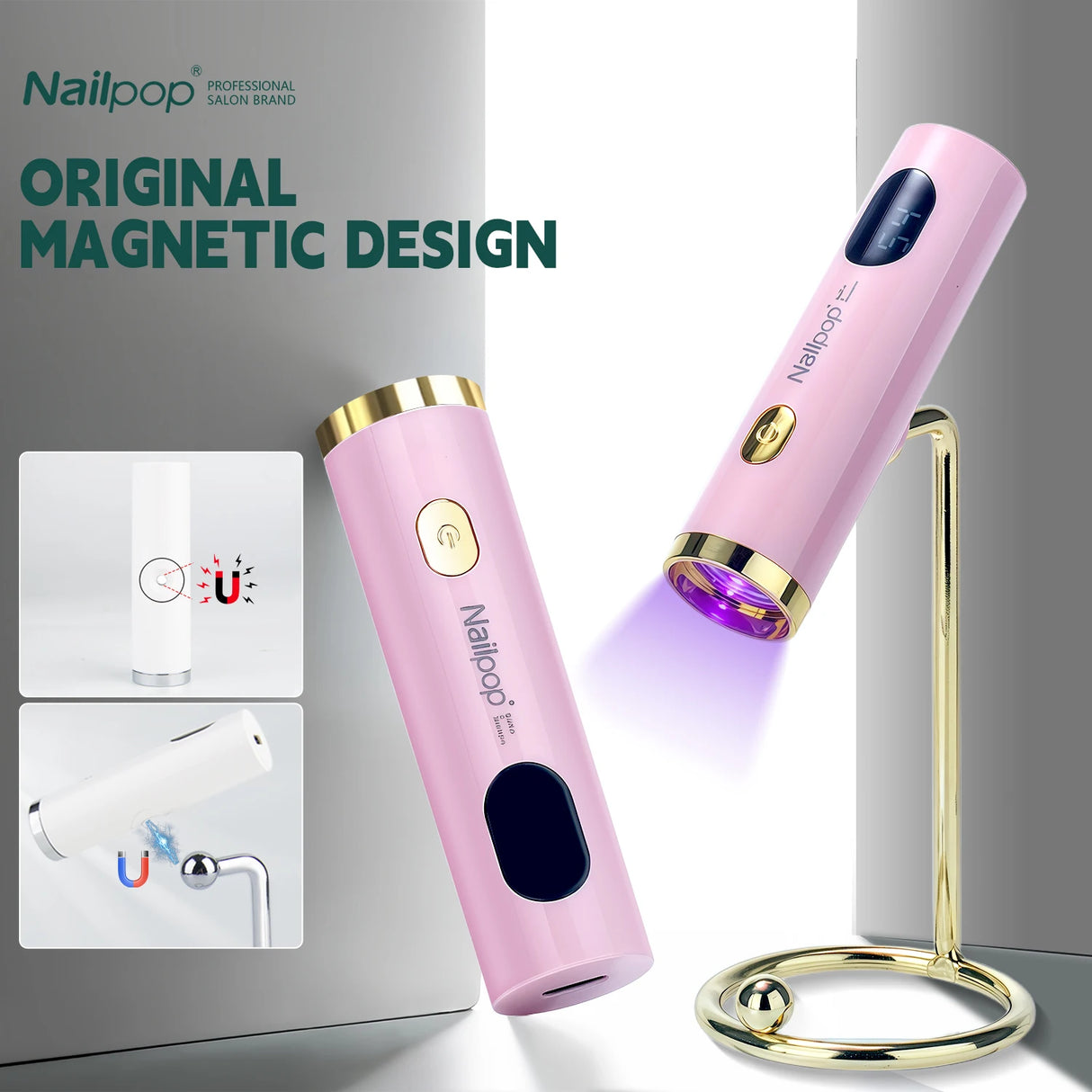 NAILPOP USB Rechargeable Pink Portable Magnetic UV Gel Nails Lamp