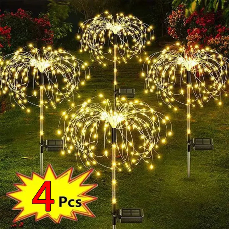 1,2 Or 4 Pcs Solar LED Firework Garden Lights.