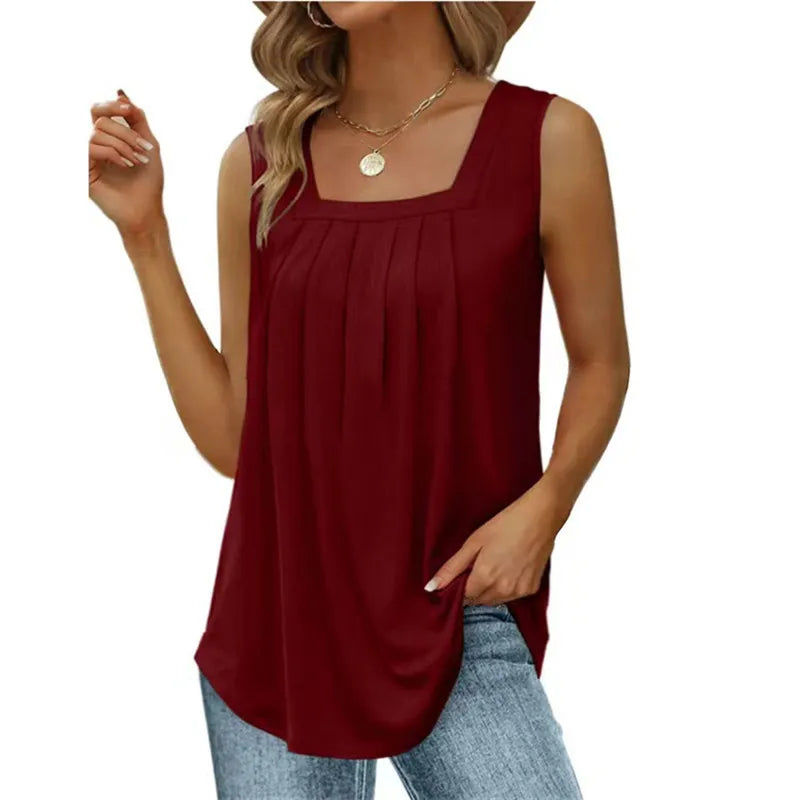 Women's Sleeveless, Pleated Casual Tops. Size S-5XL.