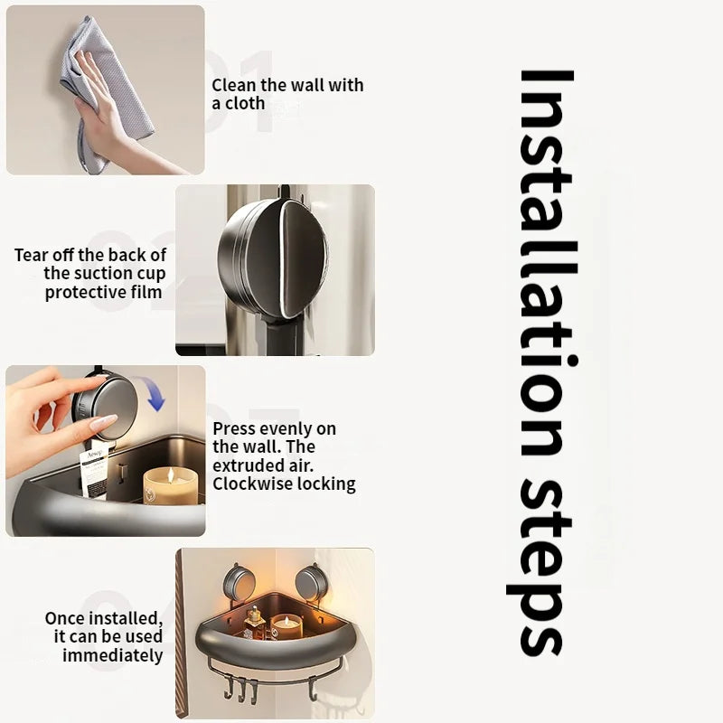 Wall-Mounted Triangle Suction Cup Bathroom Organizer