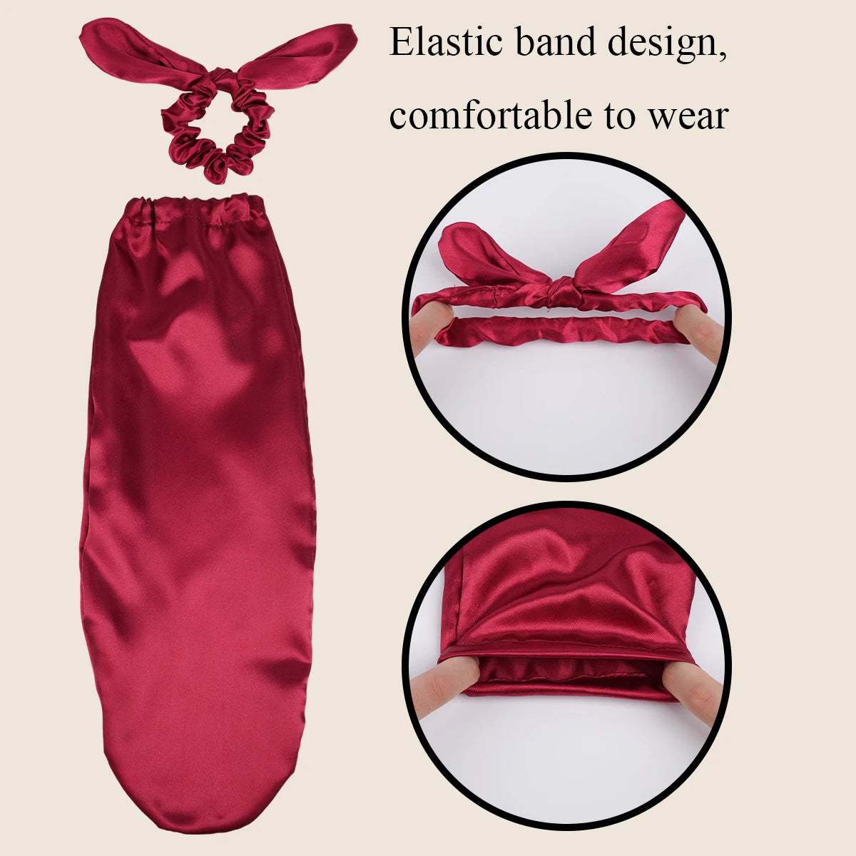 Ladies Satin Sleep Cap with Tie And Hairband
