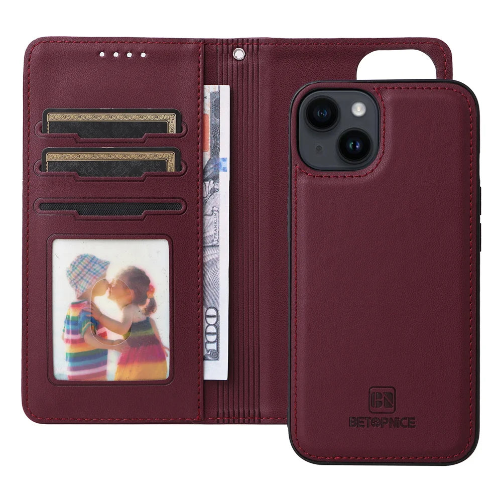 BETOPNICE 2 in 1 Detachable Magnetic Leather Case for iPhone 15 Pro Max 12 13 Mini 14 Plus