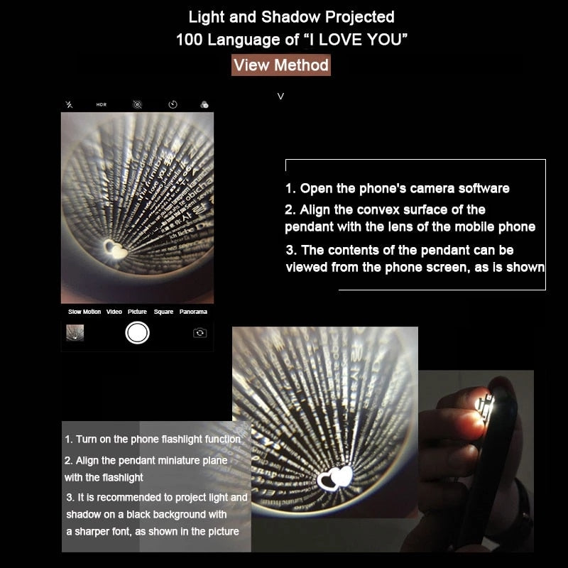 Necklace projects 100 different Languages saying "I Love You" .