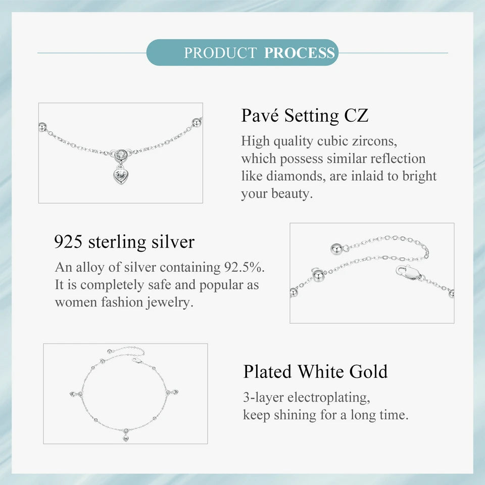 BAMOER 925 Sterling Silver Snake Adjustable Chain Anklet Bracelet