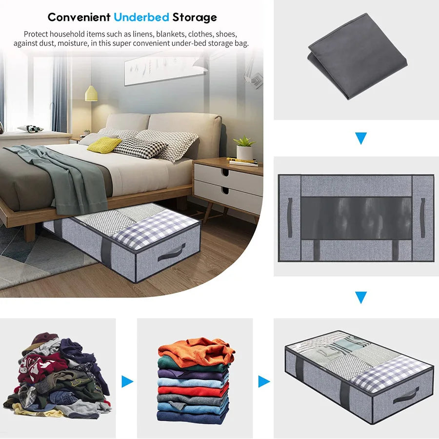 Storage Bag With Cover That Fits Under the bed With 4 Reinforced Handles