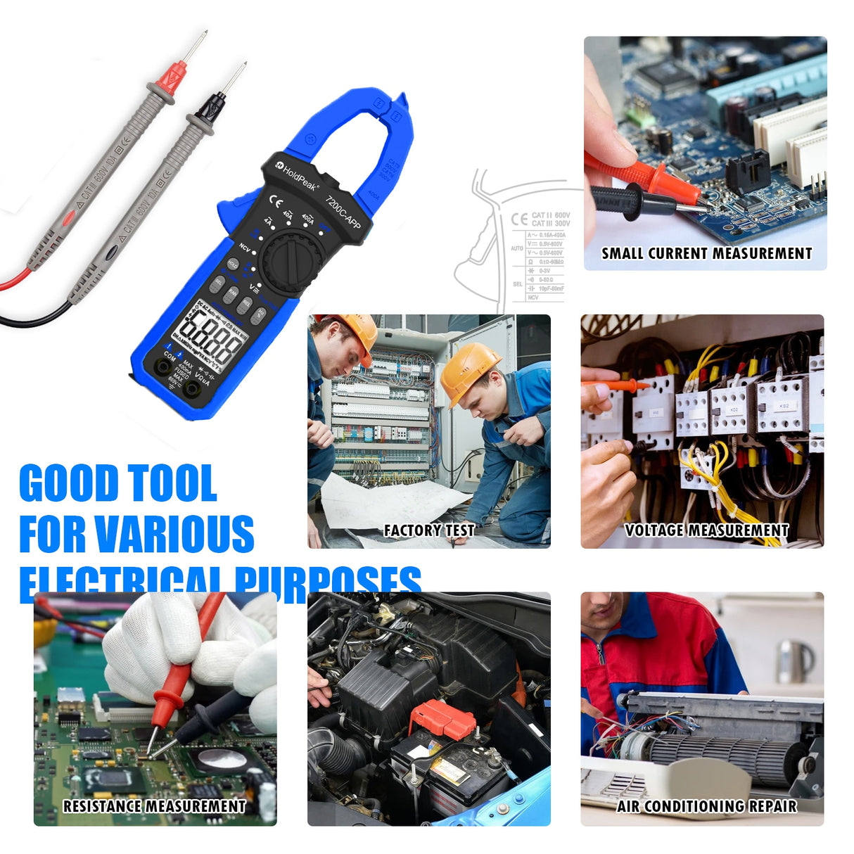 HOLDPEAK HP-7200C-APP Clamp Meter Multimeter 4000 counts with Smartphone APP,AC/DC TRUE-RMS LCD Display Lamp Light Data Hold