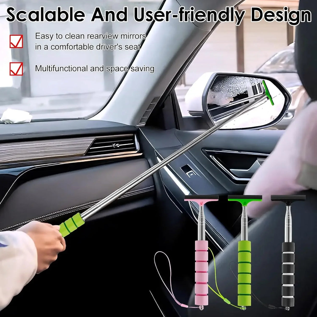 Retractable Rubber Rearview Mirror Squeegee