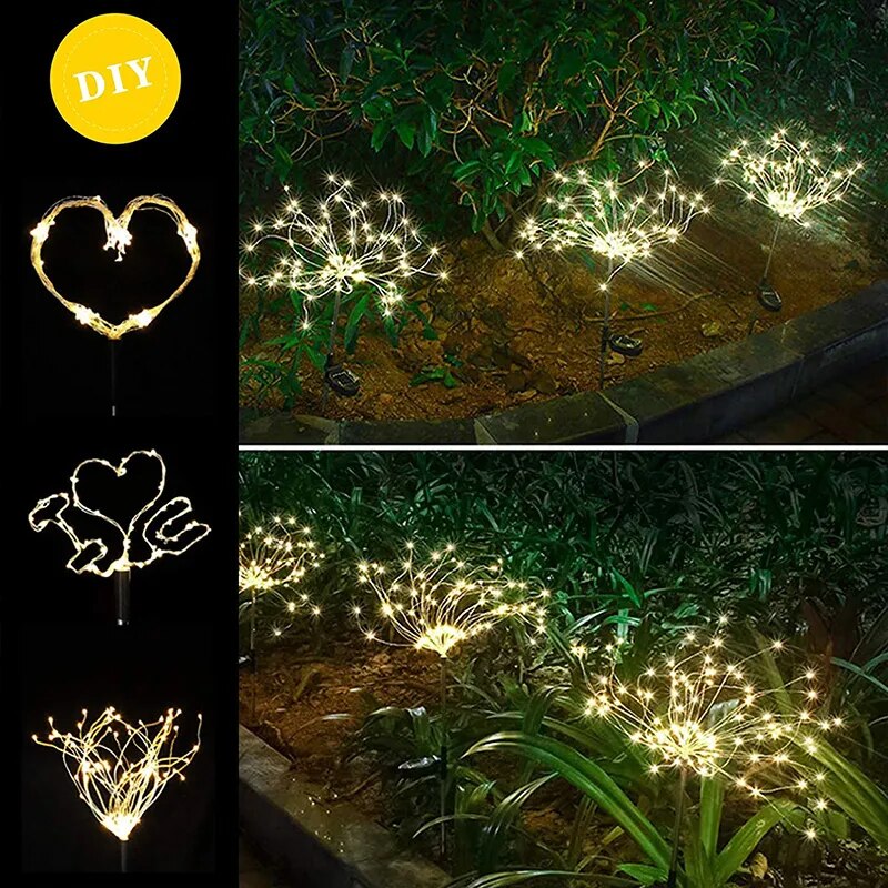 1,2 Or 4 Pcs Solar LED Firework Garden Lights.