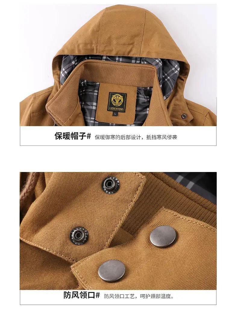 Men's Mid-length Hooded Multi-pocket Slim-fit Jacket