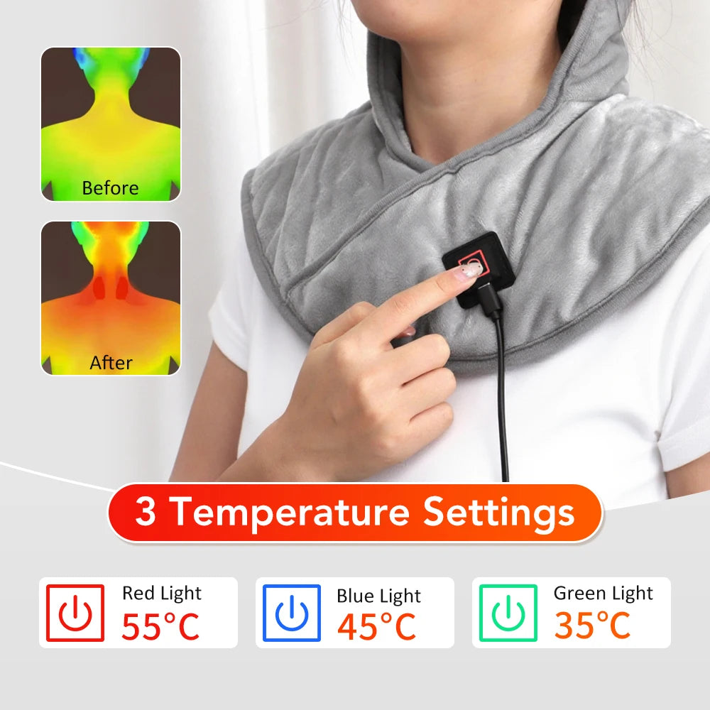 USB Heated Shoulder And Neck Padded Shawl With 3 Heat Settings