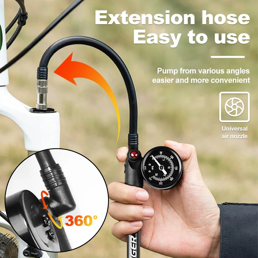 X-TIGER 25cm Portable High-pressure 300psi Bike Air Pump with Gauge