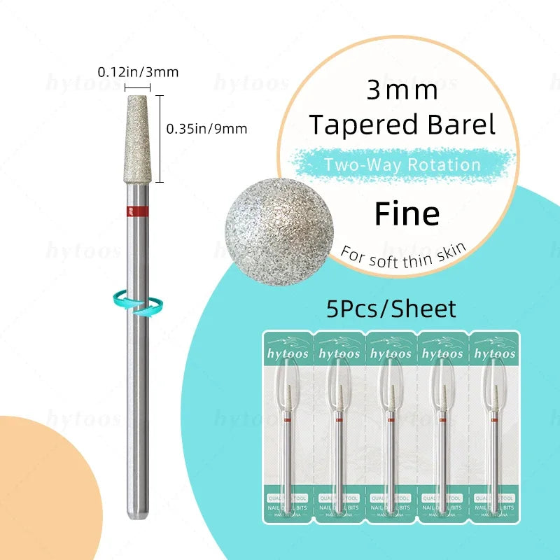 HYTOOS 5Pcs/Set Diamond Nail Drill Bits To Clean Cuticles And Nails