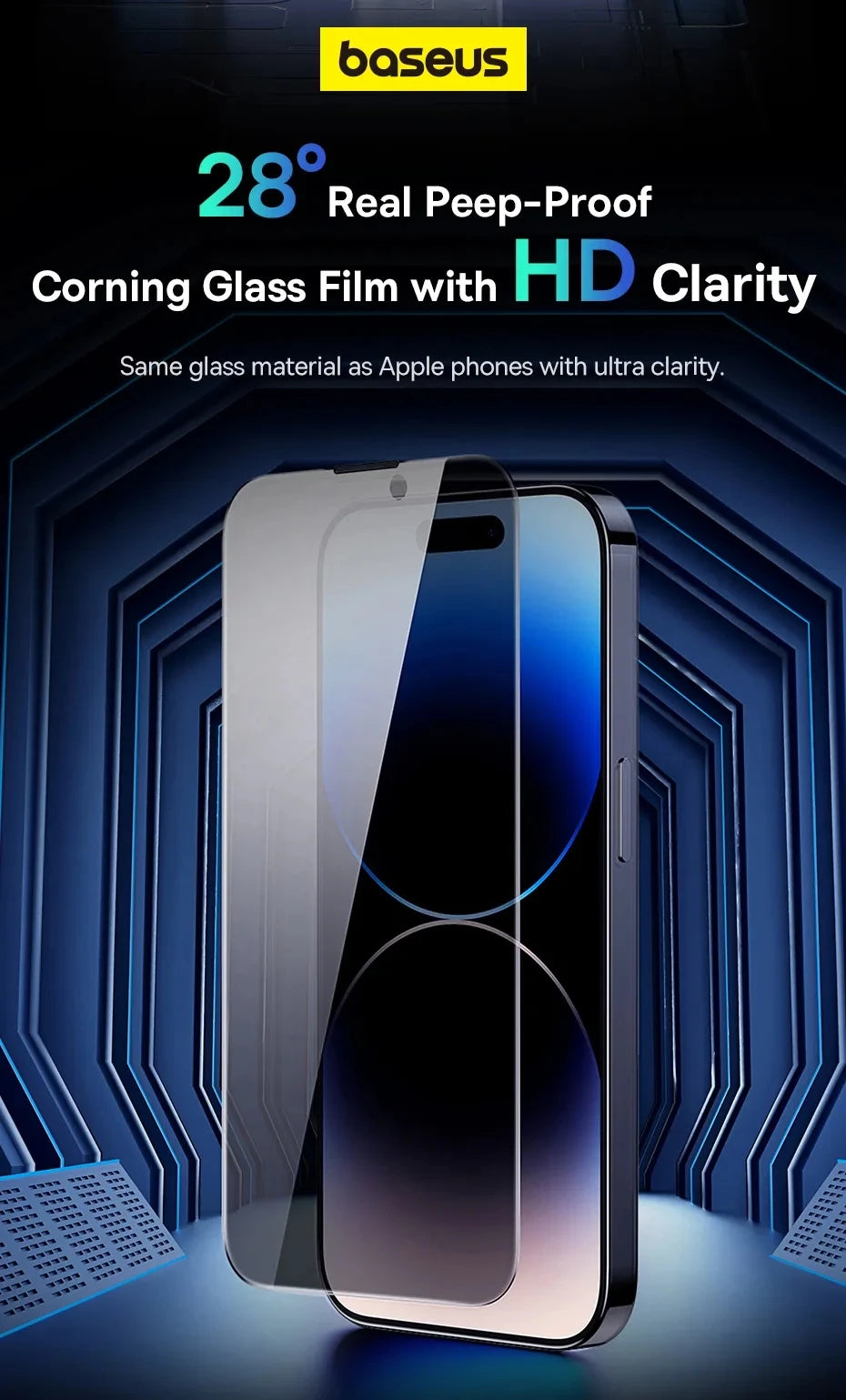 Baseus 0.4mm Corning Tempered Glass Screen Protector For iPhone 16 15 14 13 Pro Max