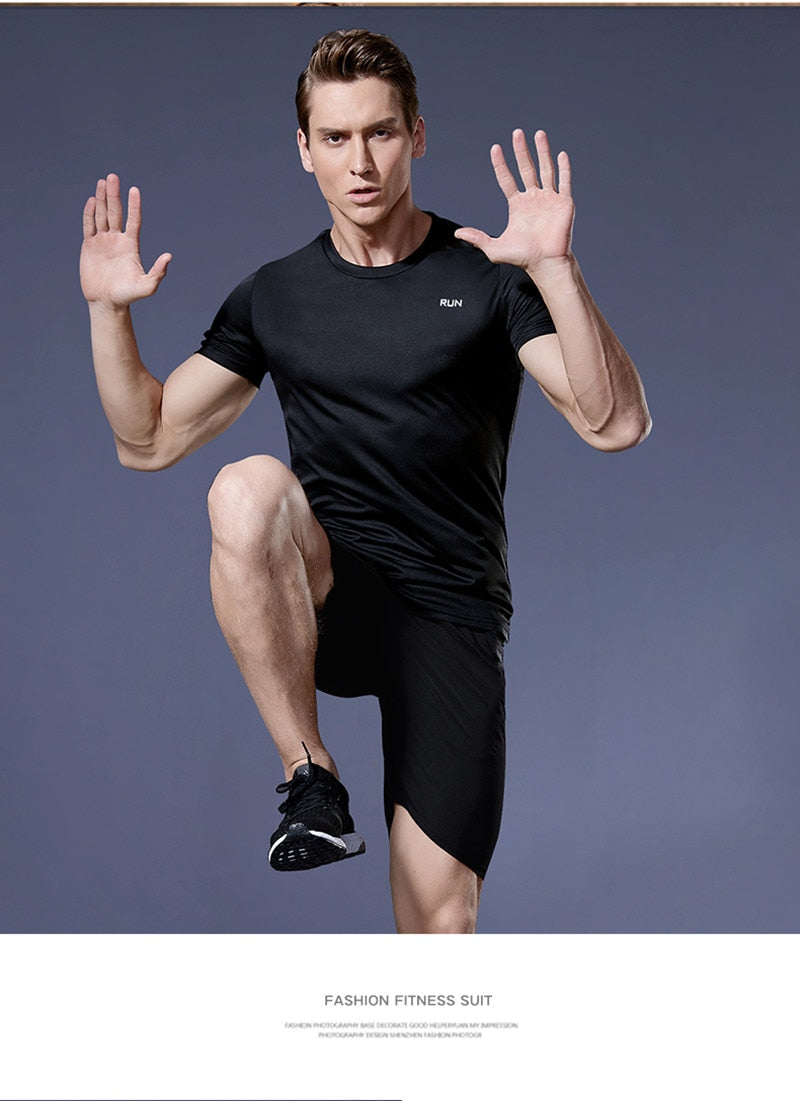 Men's multicolor short sleeve gym shirts. Quick drying, breathable sportswear
