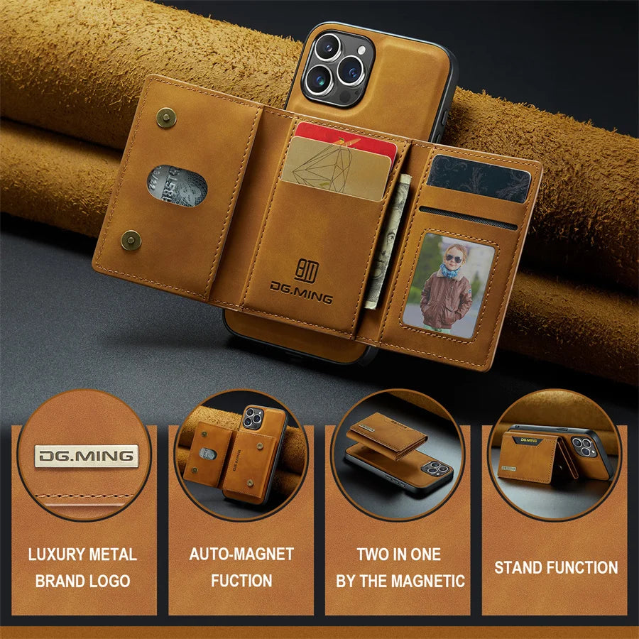 Magnetic Leather Wallet Case for iPhone 15 14 Plus 11 12 13 16 Pro