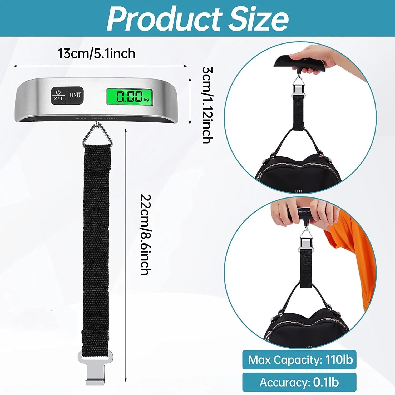 Hanging Digital LCD Display Scale weighs up to 110lb/50kg.