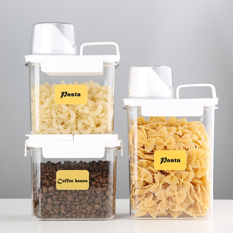 METKA Multipurpose Plastic Storage Container with Measuring Cup. Great for Laundry Powder, Cereal or Pet food.