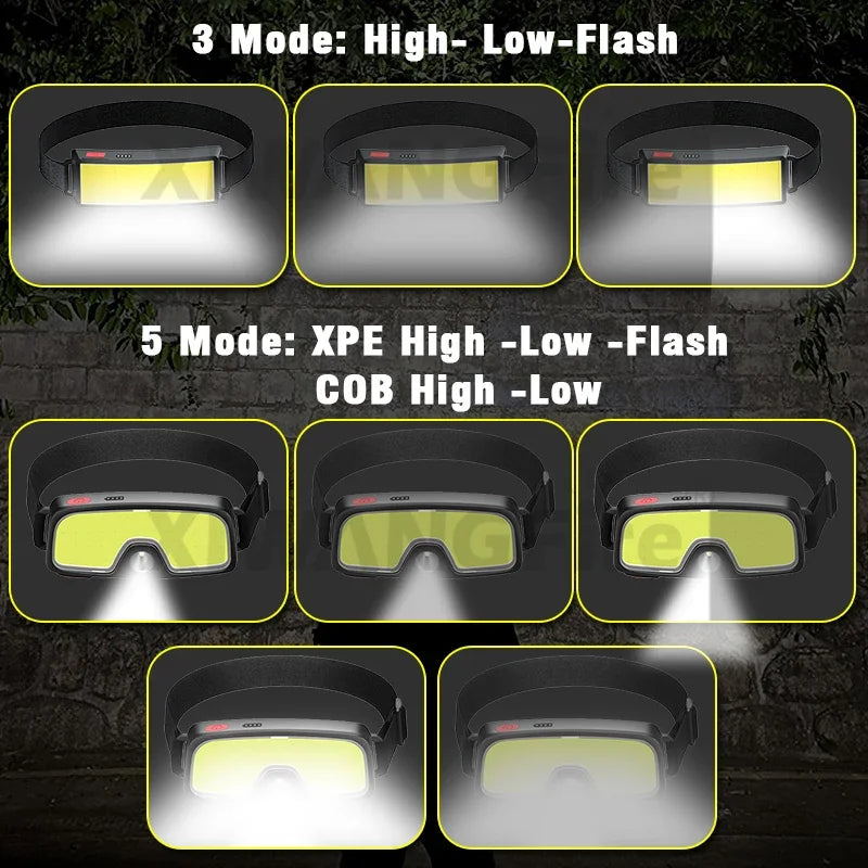 Powerful Headlamp With COB LED Built-in Type-C Rechargeable Battery