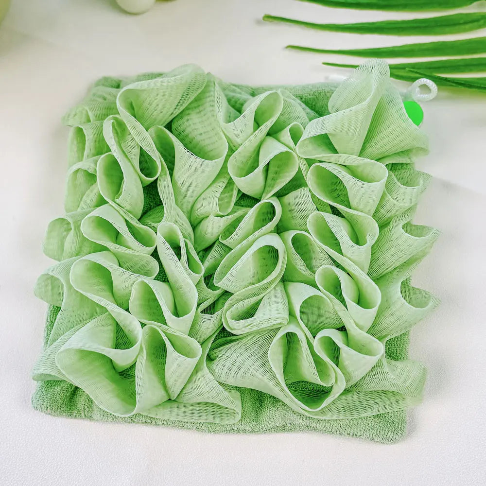 2-In-1 Bath Ball Towel Loofah With Drawstring Closure