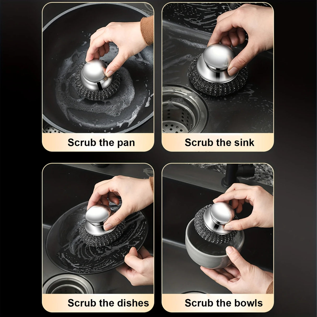 6pcs SUS Handle Steel Wool Scrubber with 5 Replacement Balls Stain Remover for Grills