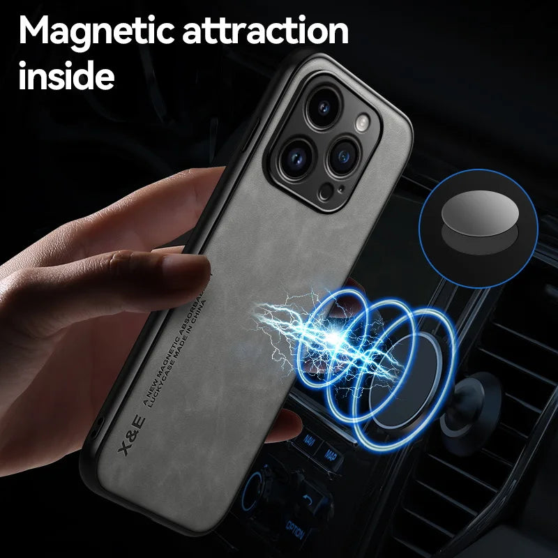 Luxury Matte Magnetic Sheepskin Leather Case For iPhone 16 15 14 13 12 11 Pro Max XR XS X 8 7 Plus