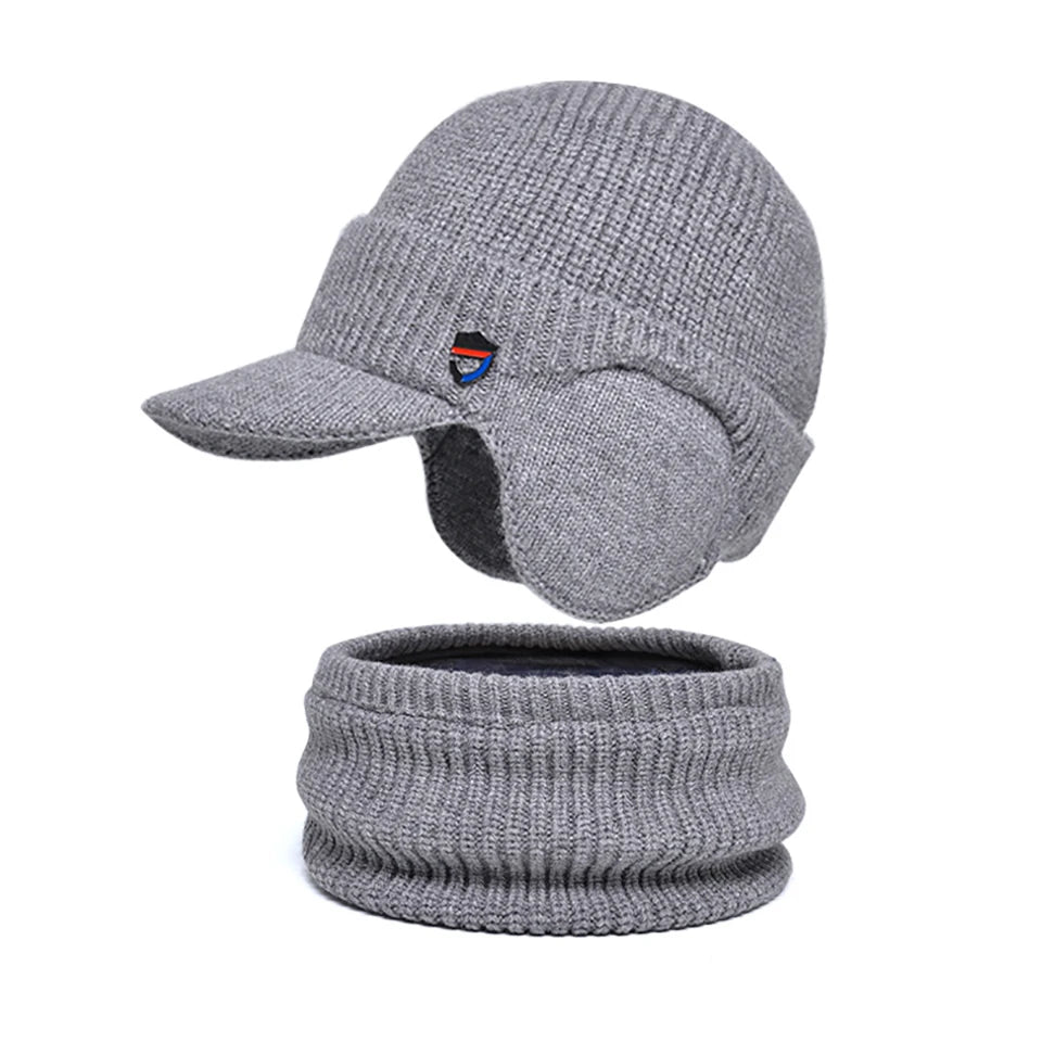 Men Or Women's Knitted Neck Scarf And Hat With Extra Ear Protection