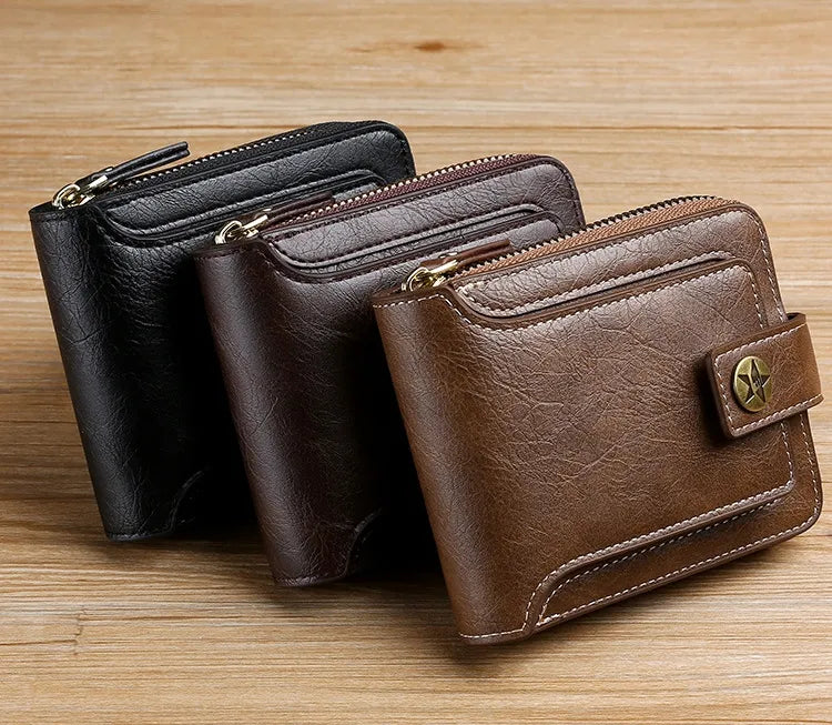 Men's Pu Leather Wallet With Zipper.