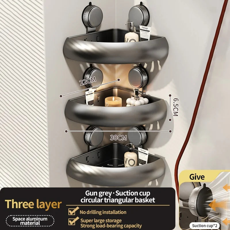 Wall-Mounted Triangle Suction Cup Bathroom Organizer