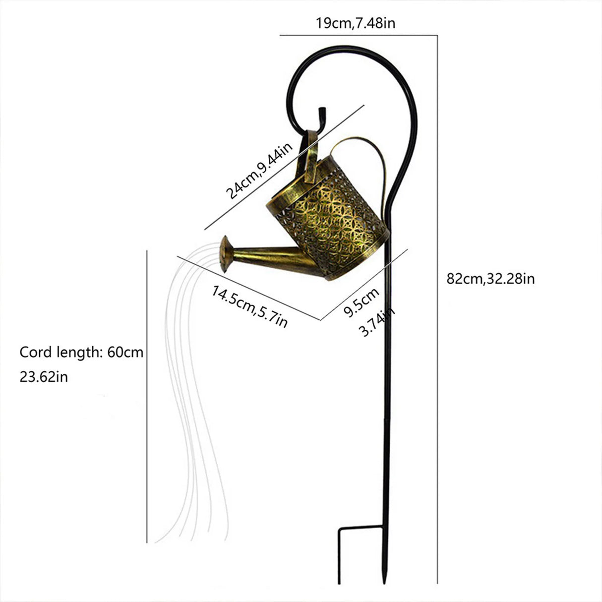 Solar Metal Waterproof Watering Can Garden Decor