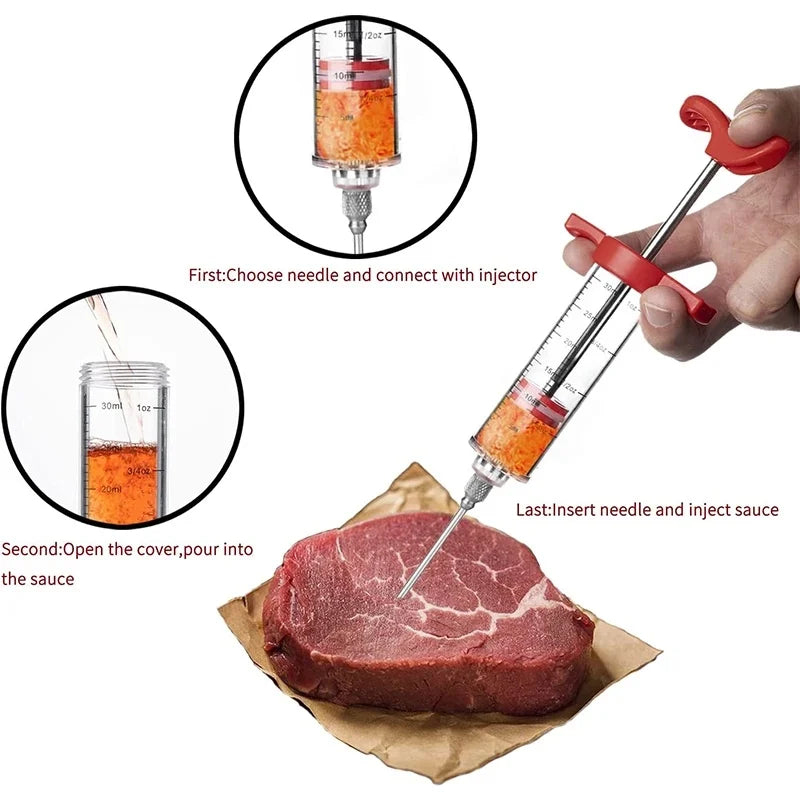 Meat Syringe With 3 Marinade Injector Needles For Chicken Or Turkeys