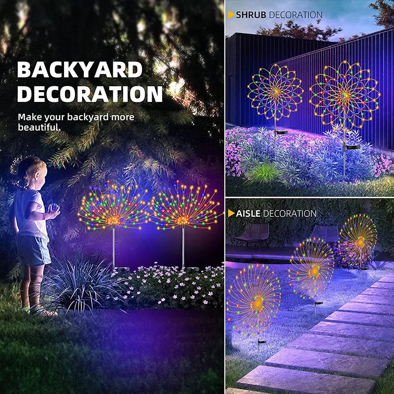 1,2 Or 4 Pcs Solar LED Firework Garden Lights.
