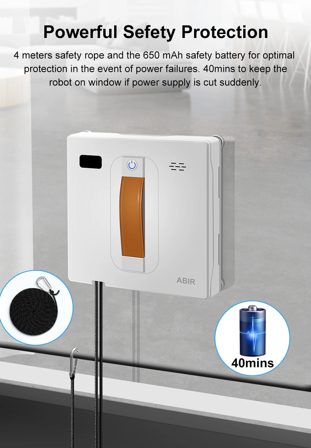 ABIR WD8 Wet Or Dry Robot Window Vacuum Cleaner ,Laser Sensor By App & Remote Control