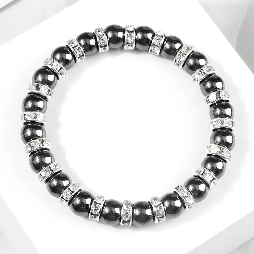 Men And Women's Natural Hematite Stretch Non-Magnetic Bead Bracelets.