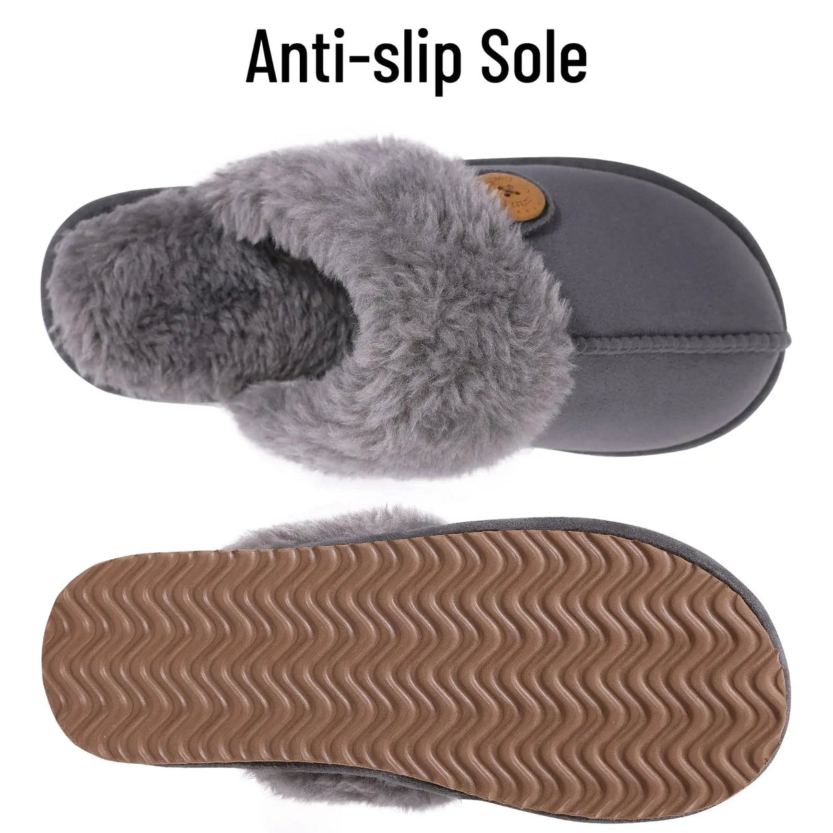 Evshine Women's Fur Plush Warm Slippers With Rubber Soles
