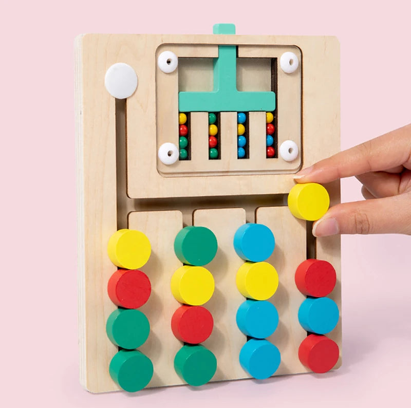 Toddlers Wooden Colorful Slide Matching Puzzle Board Game