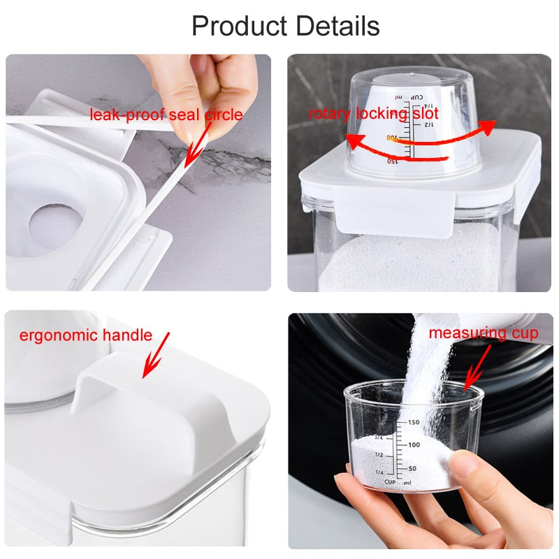 METKA Multipurpose Plastic Storage Container with Measuring Cup. Great for Laundry Powder, Cereal or Pet food.