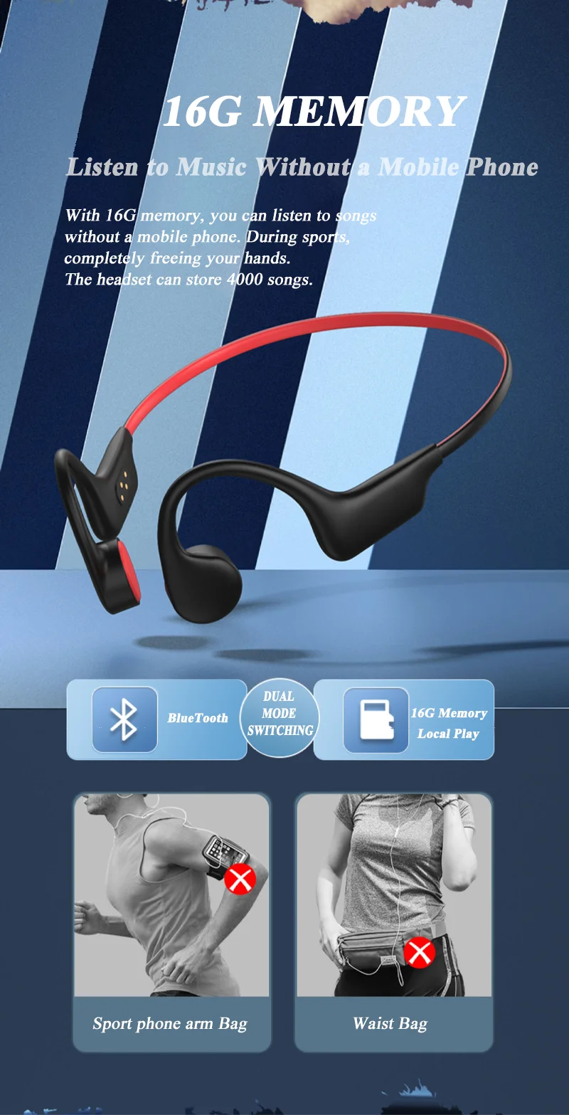 Bone Conduction  Bluetooth MP3-IPX8 Wireless Headset Waterproof For Swimming